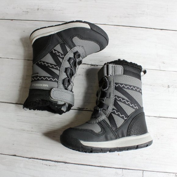 Merrell Baby Boy Winter Snow Boots Infant Size 5 Black Gray - Picture 7 of 8